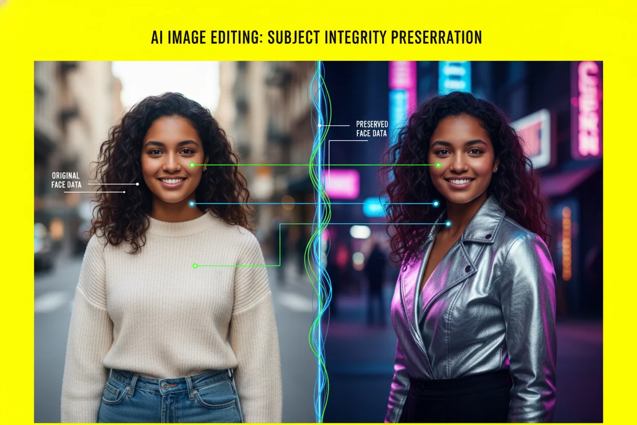 Comparación de edición de imágenes con IA mostrando preservación de la integridad del sujeto